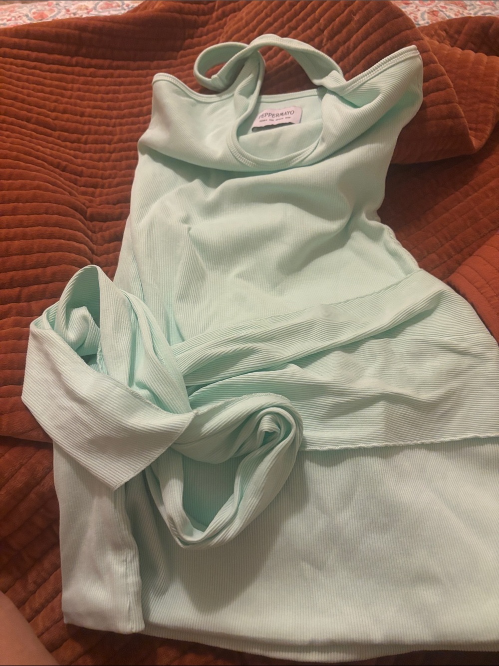 Peppermayo Mint Ribbed Tank Top with Shelf Support